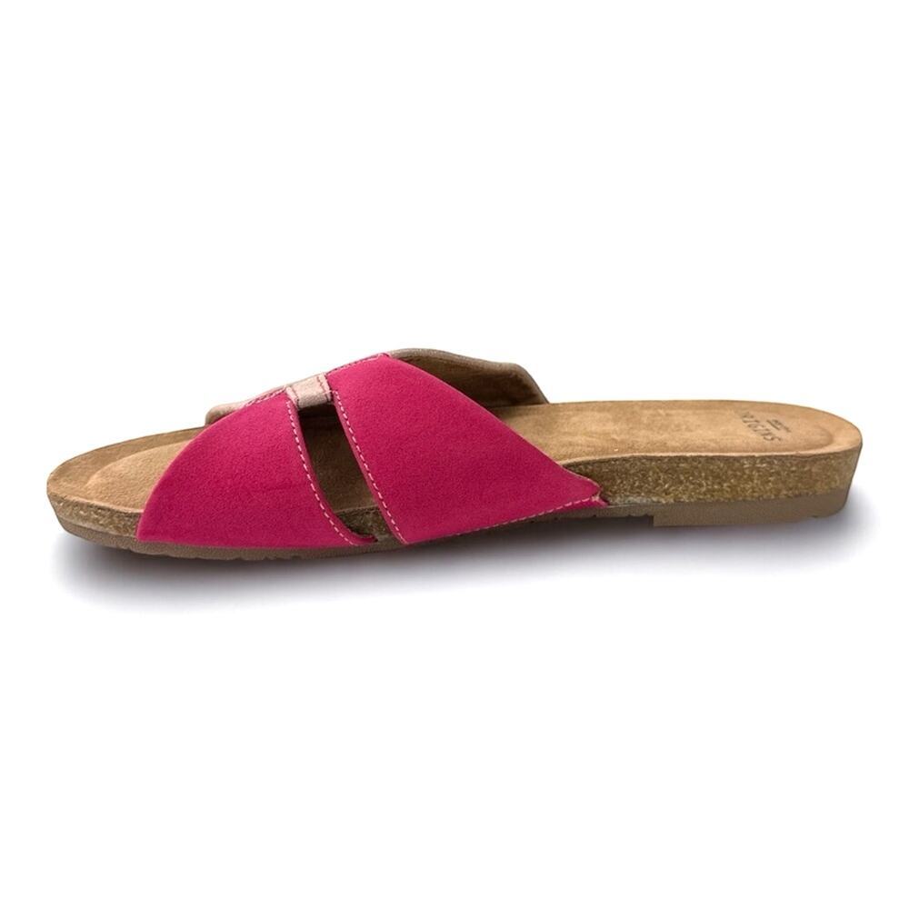 Earth Origins Color Block Pink Suede Comfort Slide Sandals - Size 10W - Picture 3 of 10